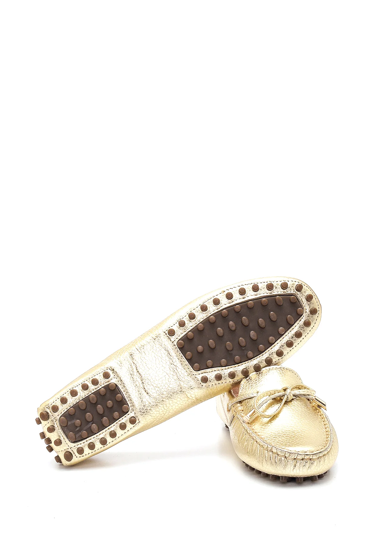 Kadın Altın Metalik Deri Loafer - Image 4