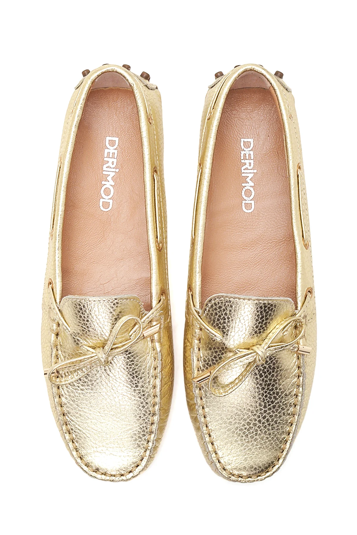 Kadın Altın Metalik Deri Loafer - Image 7