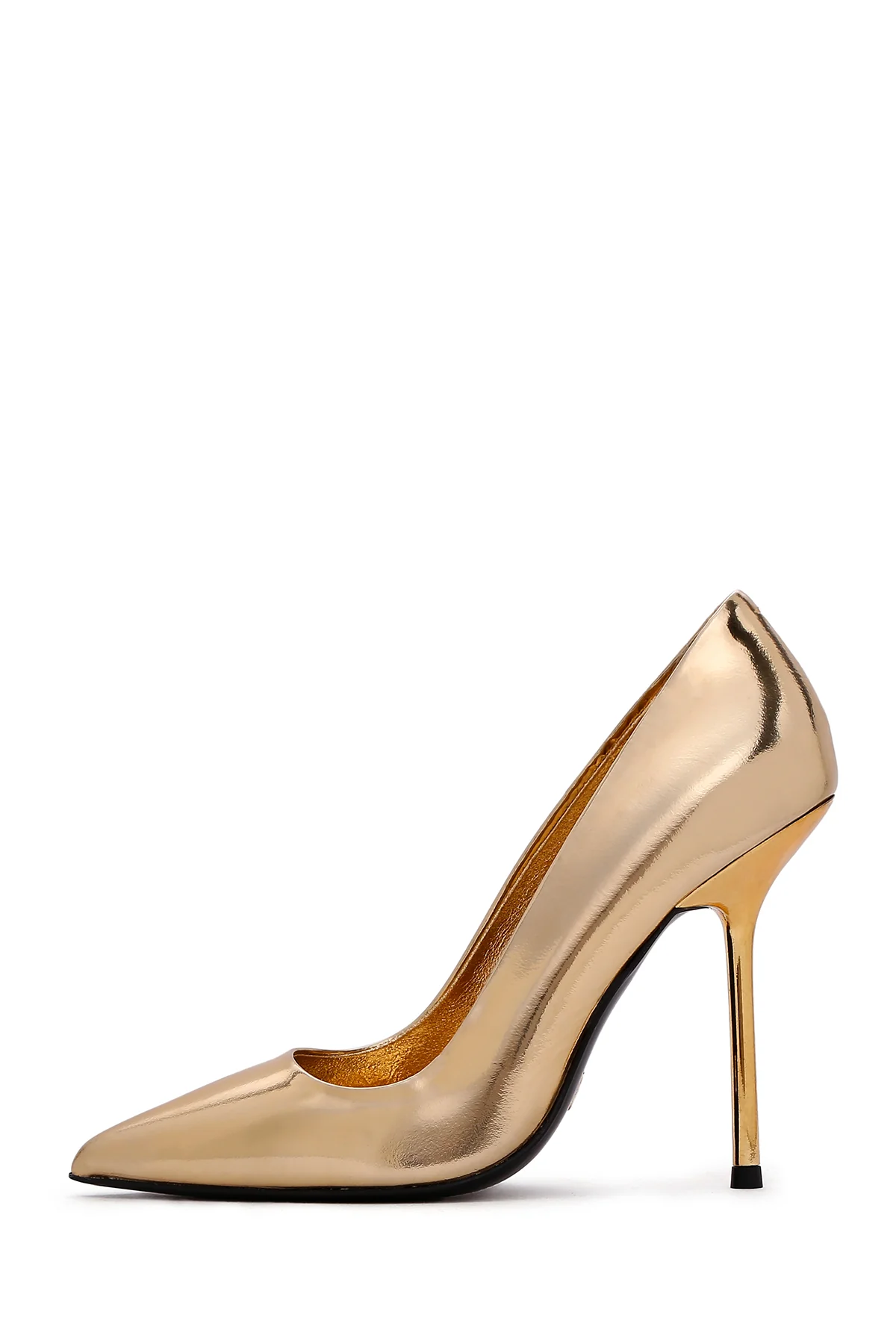 Kadın Altın Topuklu Rugan Deri Stiletto - Image 3