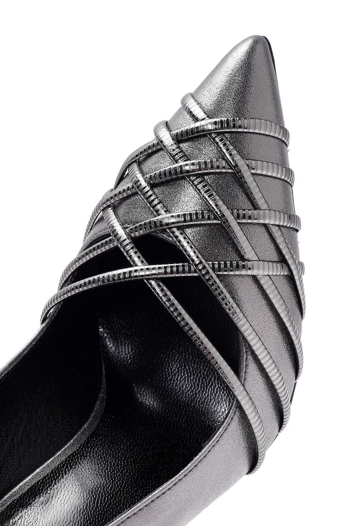 Kadın Antrasit İnce Topuklu Metalik Deri Stiletto - Image 9