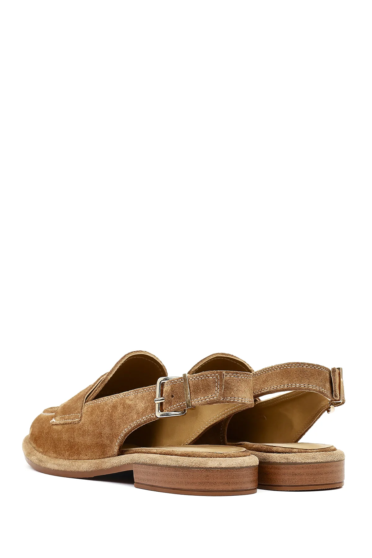 Kadın Bej Arkası Açık Süet Deri Loafer - Image 6
