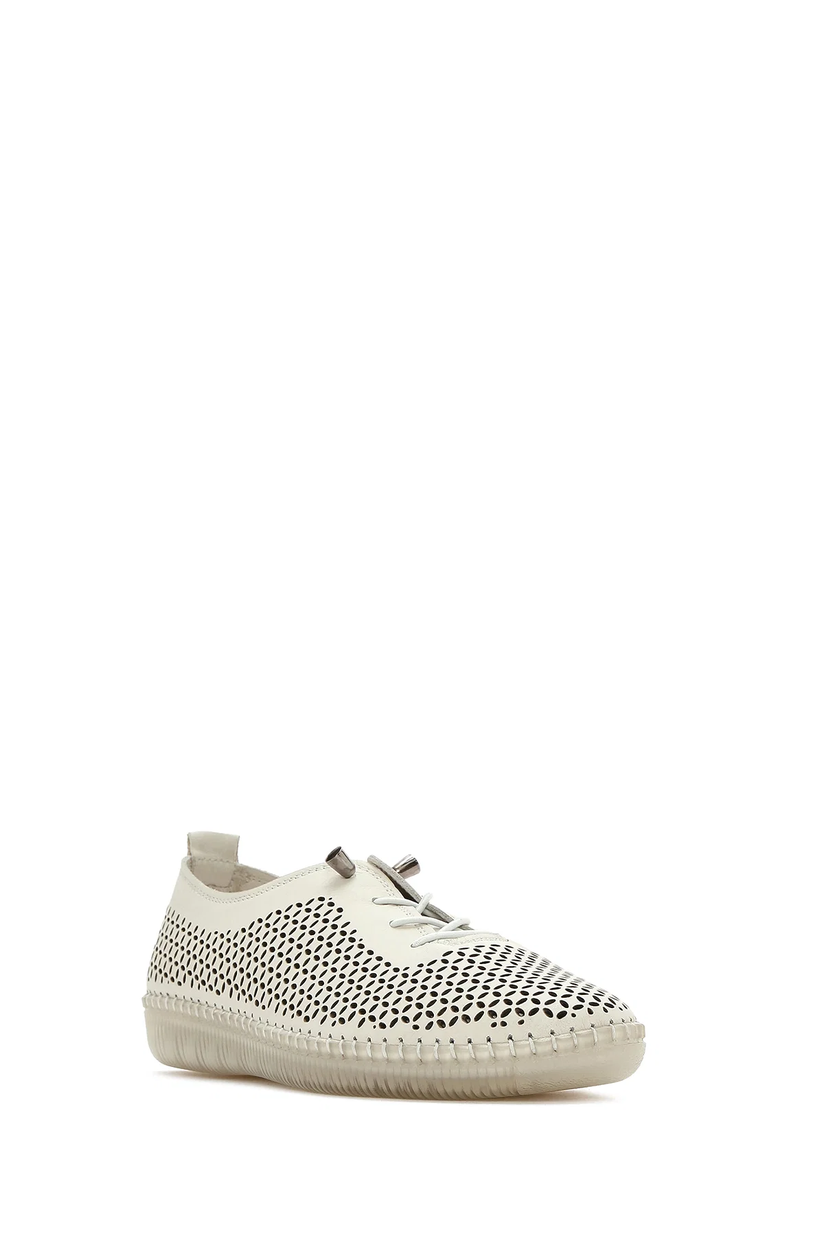 Kadın Bej Bağcıklı Deri Comfort Loafer - Image 6