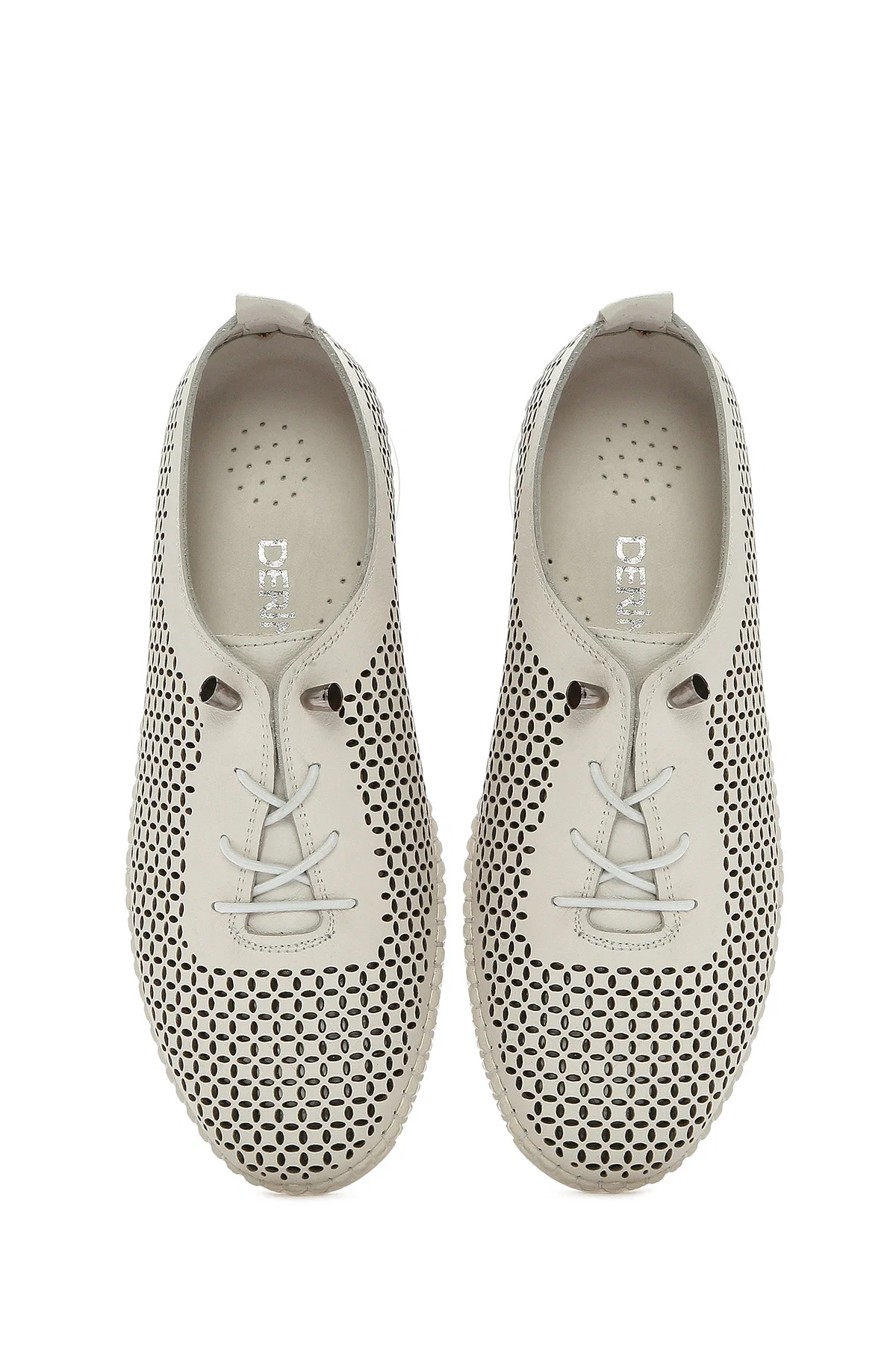 Kadın Bej Bağcıklı Deri Comfort Loafer - Image 7