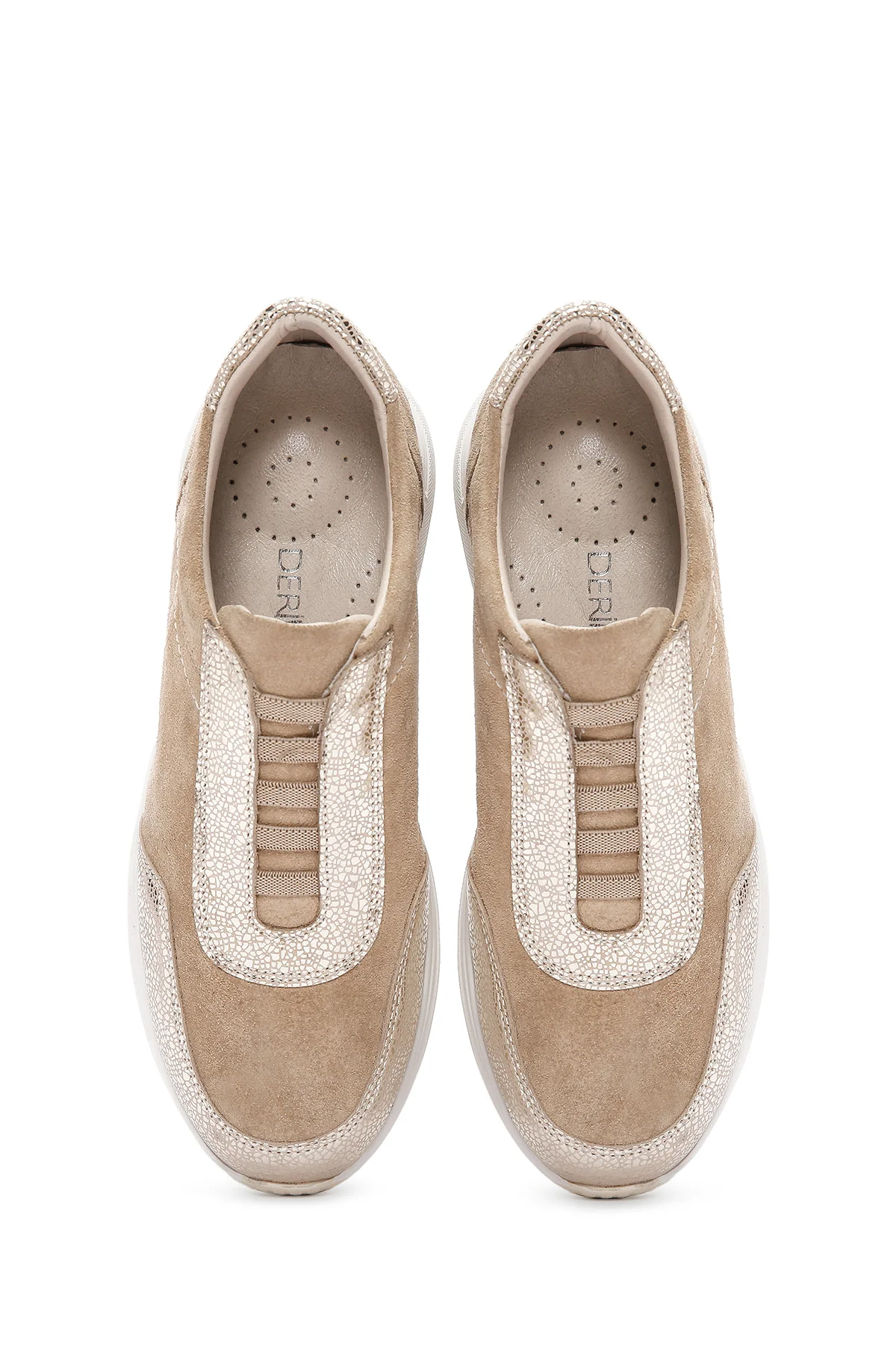Kadın Bej Bağcıklı Deri Sneaker - Image 7