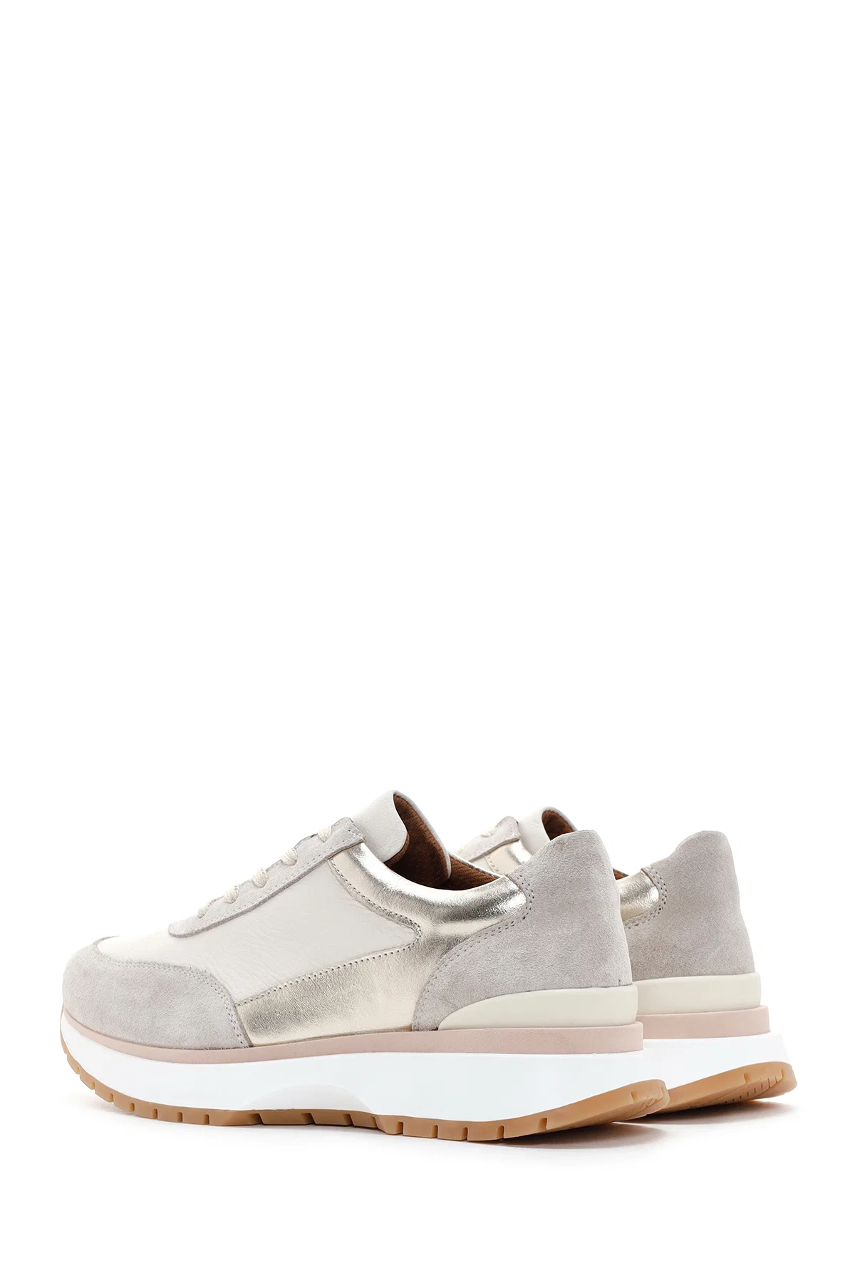 Kadın Bej Bağcıklı Deri Sneaker - Image 6
