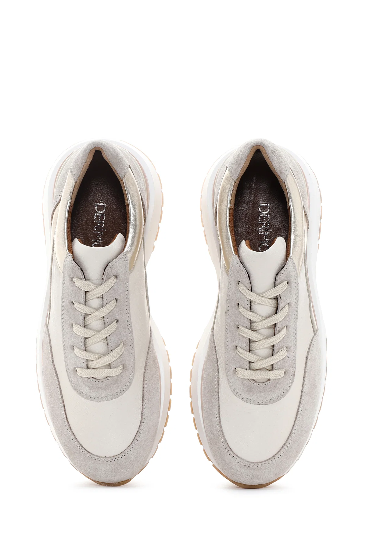 Kadın Bej Bağcıklı Deri Sneaker - Image 7