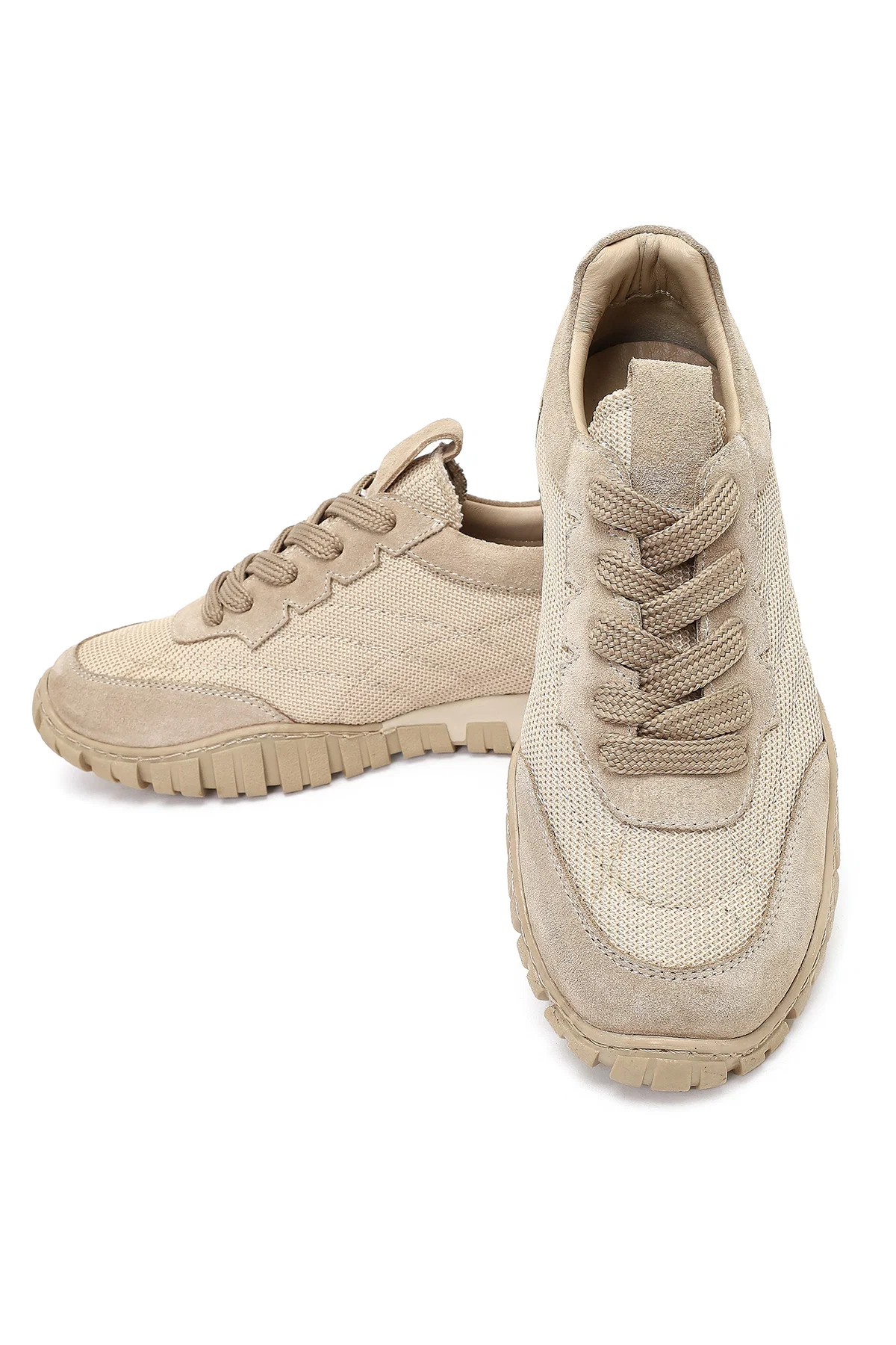 Kadın Bej Bağcıklı Deri Sneaker - Image 10