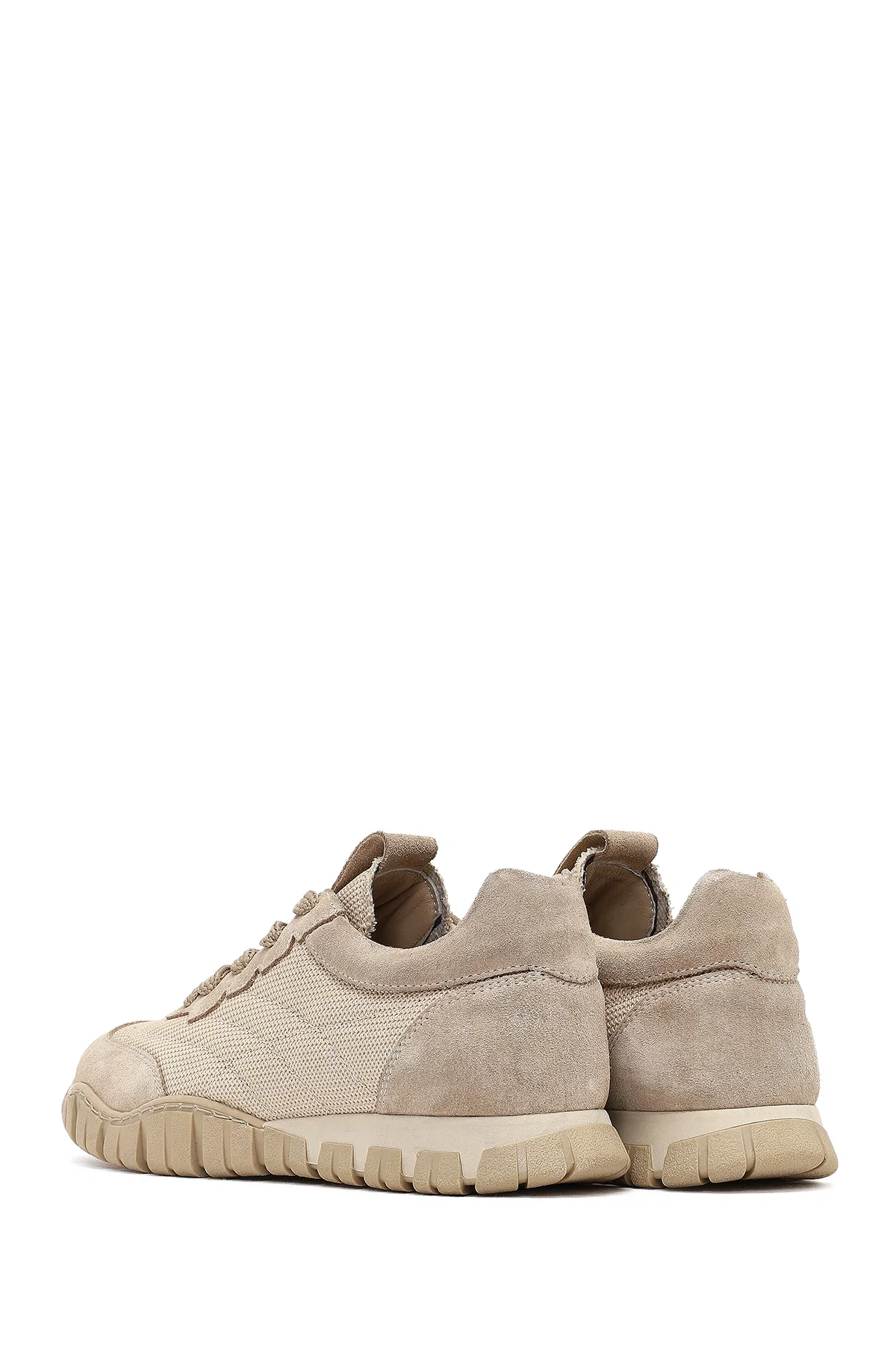 Kadın Bej Bağcıklı Deri Sneaker - Image 5