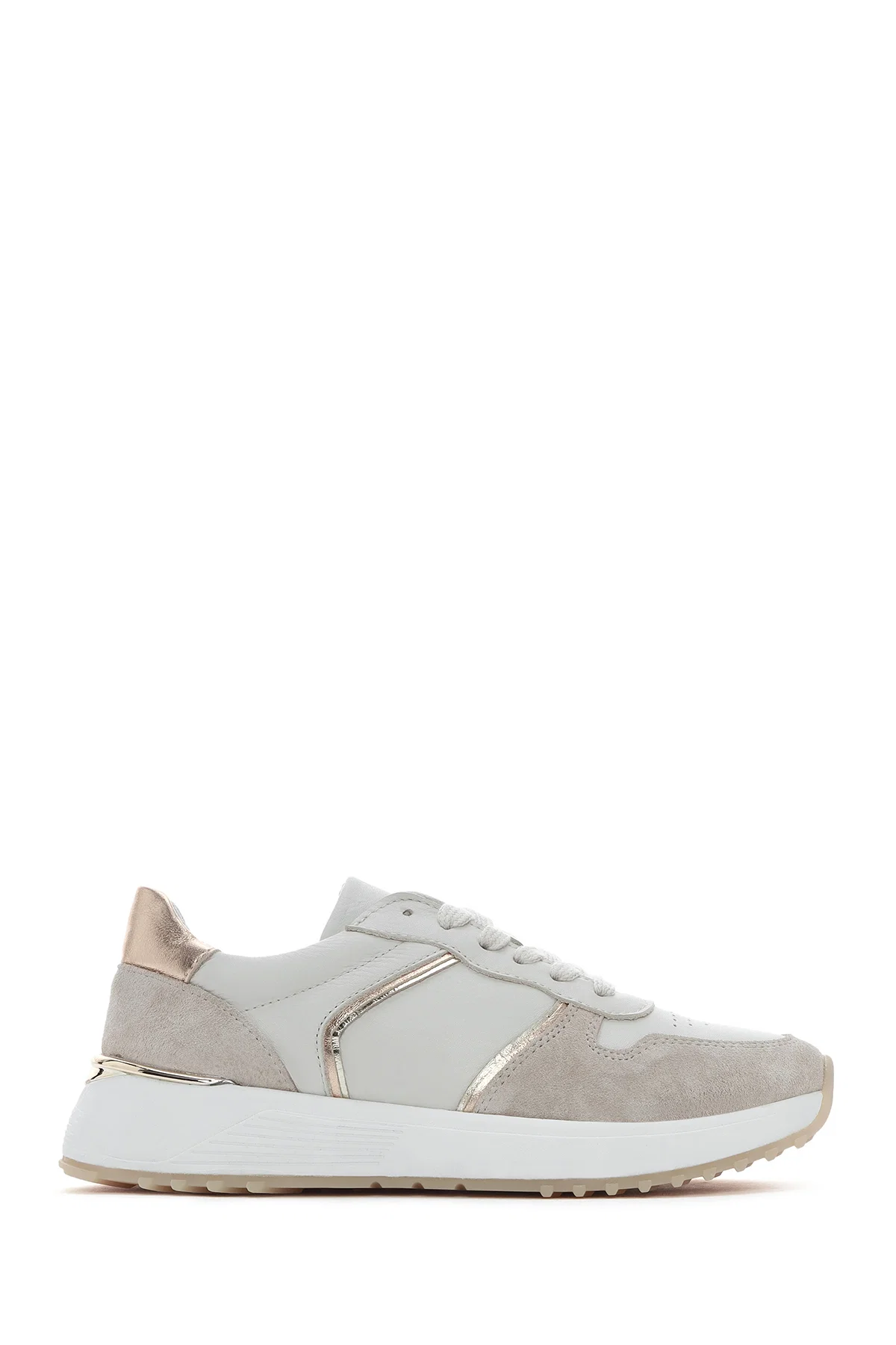 Kadın Bej Bağcıklı Deri Sneaker