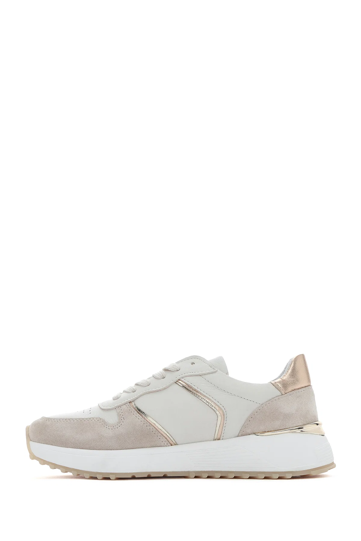 Kadın Bej Bağcıklı Deri Sneaker - Image 2
