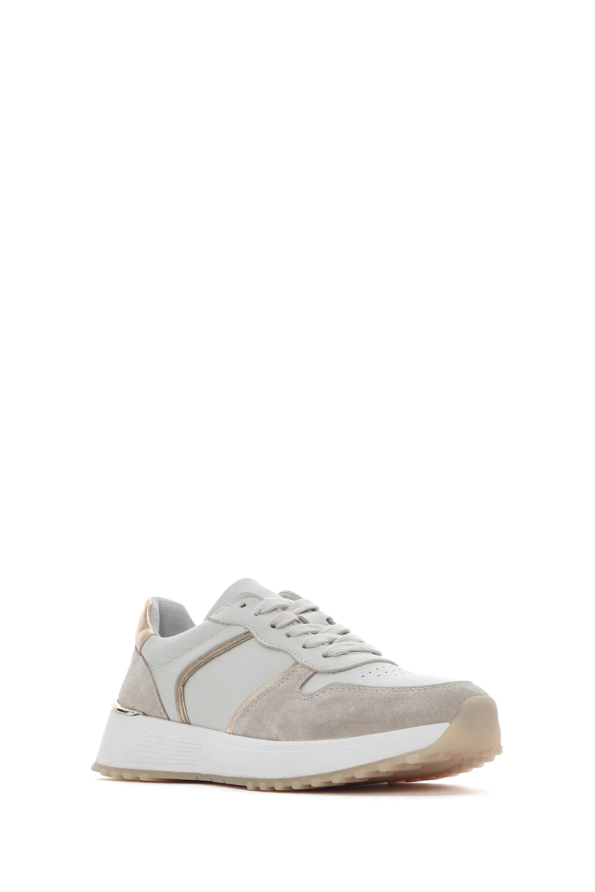 Kadın Bej Bağcıklı Deri Sneaker - Image 6