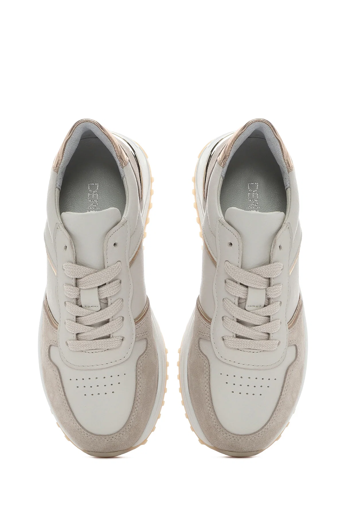 Kadın Bej Bağcıklı Deri Sneaker - Image 7