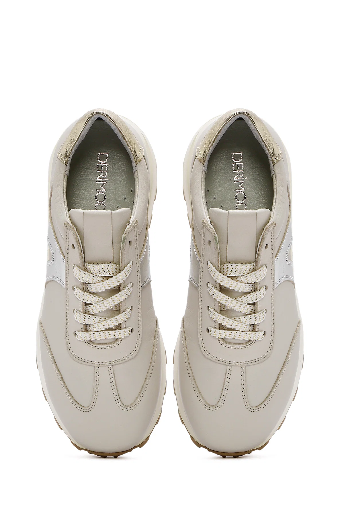 Kadın Bej Bağcıklı Deri Sneaker - Image 7