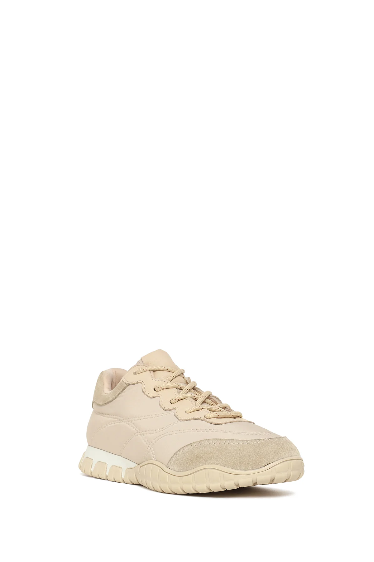 Kadın Bej Bağcıklı Deri Sneaker - Image 8