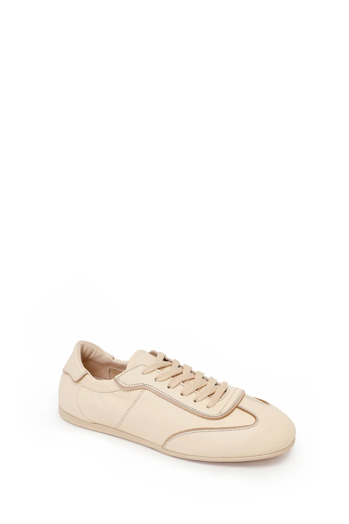 Kadın Bej Bağcıklı Deri Sneaker - Image 7
