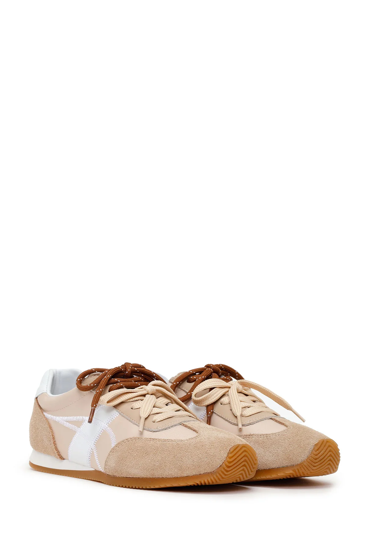 Kadın Bej Bağcıklı Deri Sneaker - Image 2