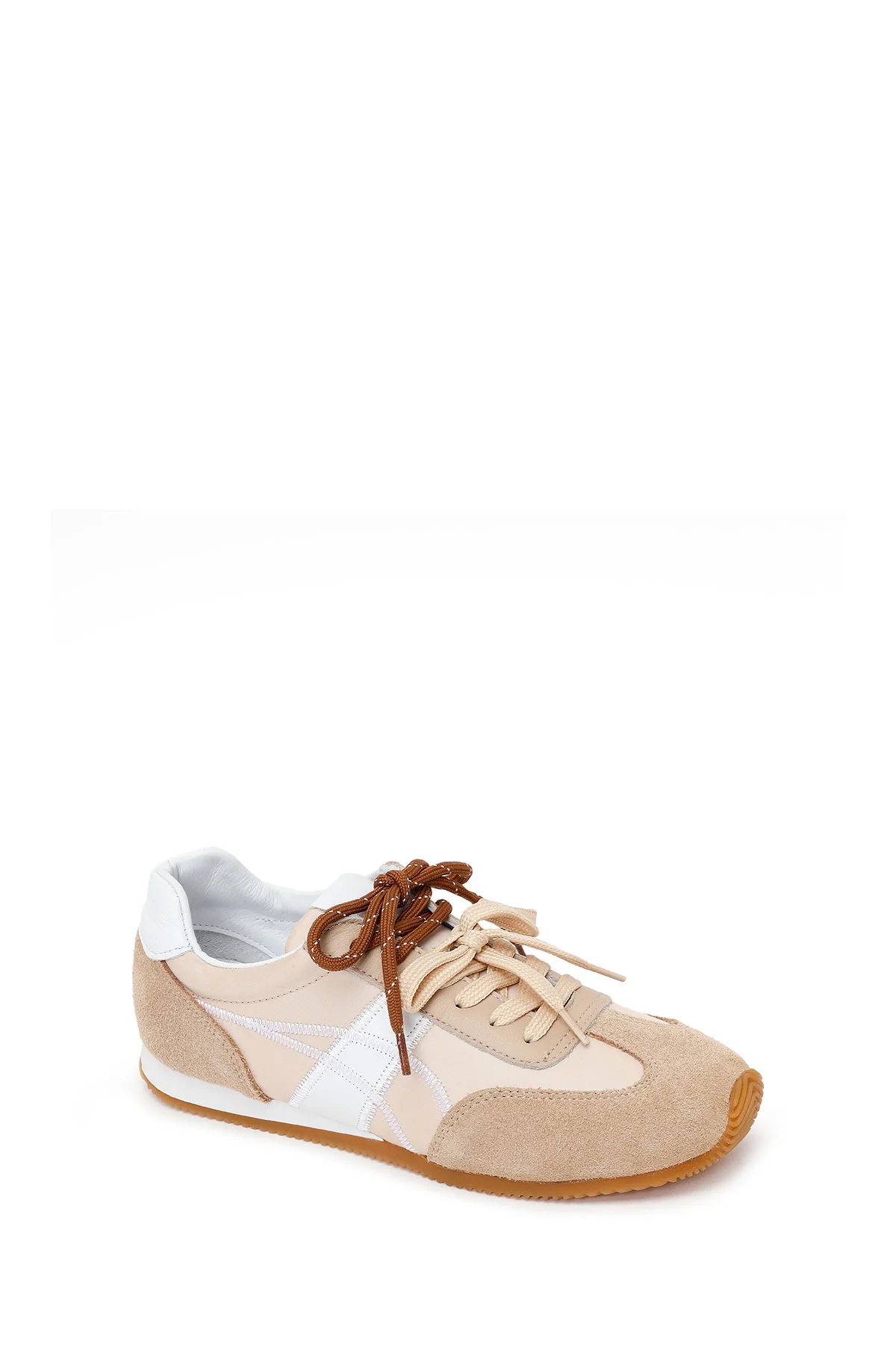 Kadın Bej Bağcıklı Deri Sneaker - Image 7