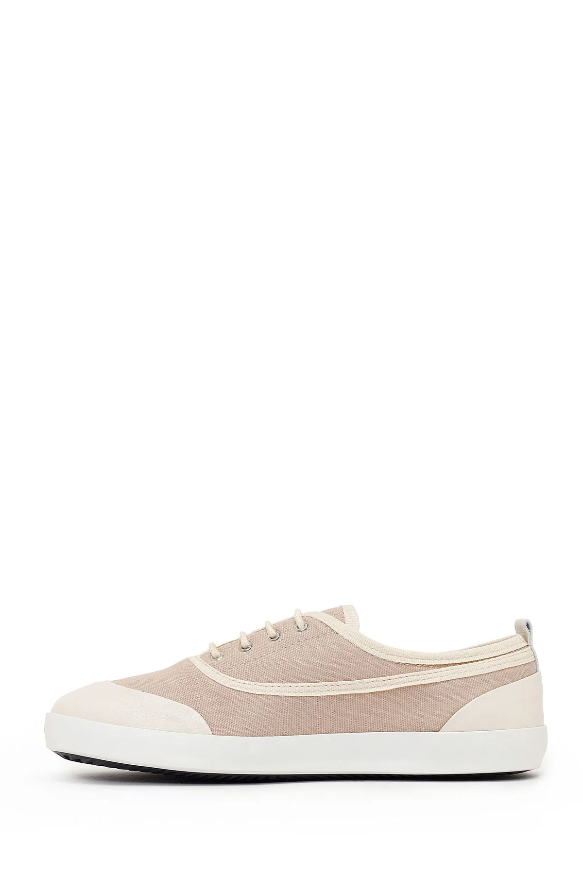 Kadın Bej Bağcıklı Deri Sneaker - Image 3