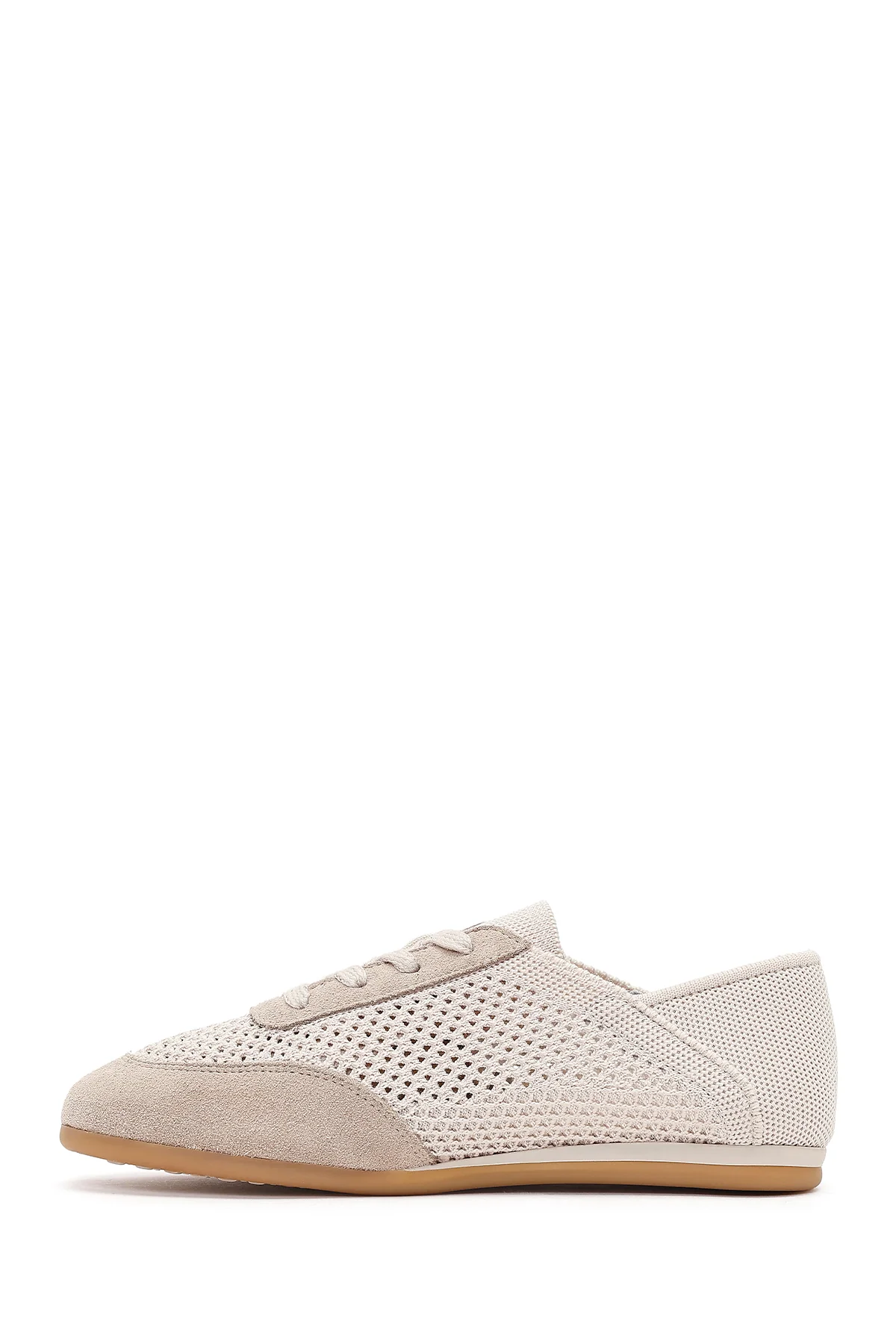 Kadın Bej Bağcıklı Deri Sneaker - Image 4
