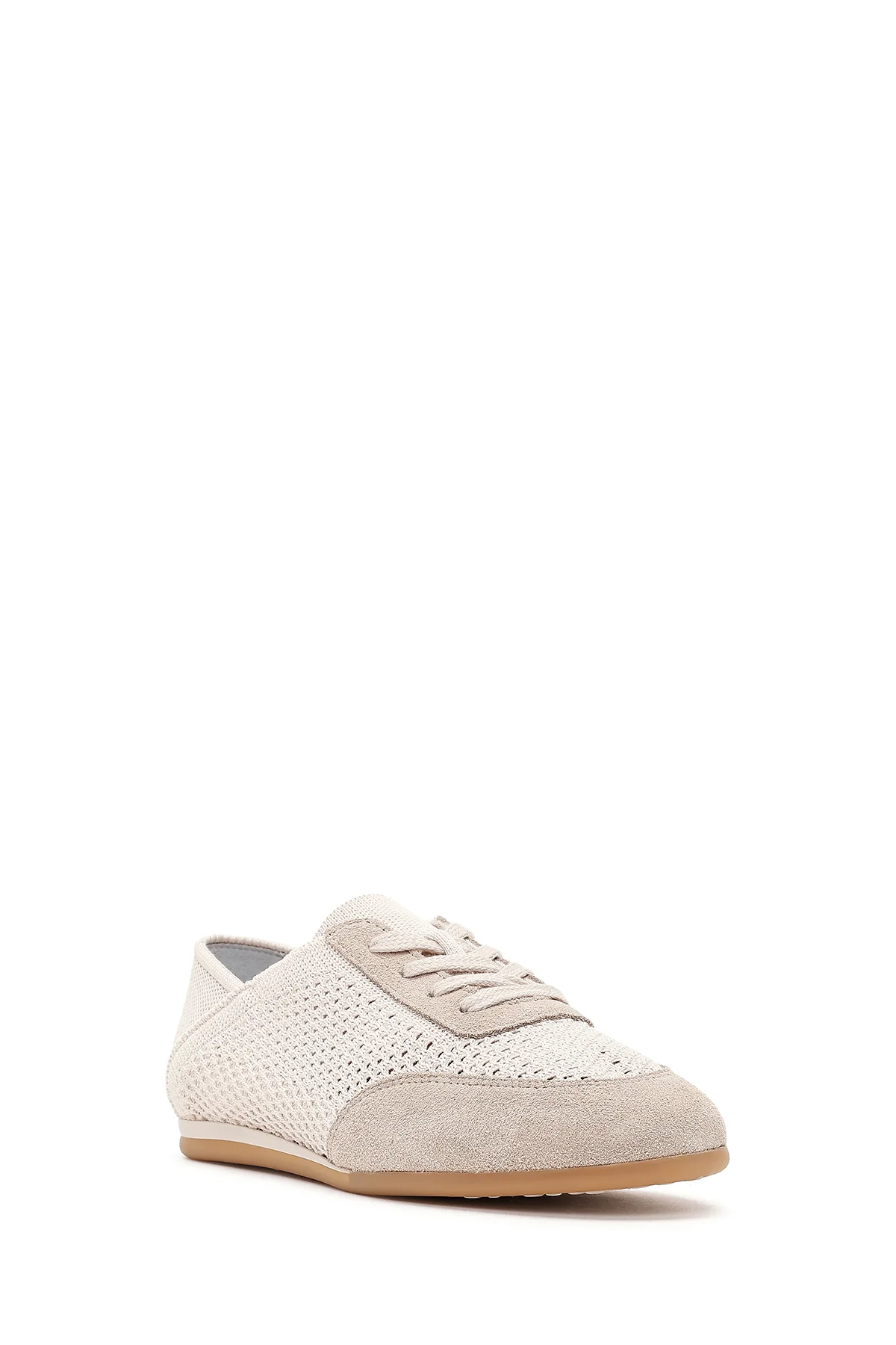 Kadın Bej Bağcıklı Deri Sneaker - Image 8