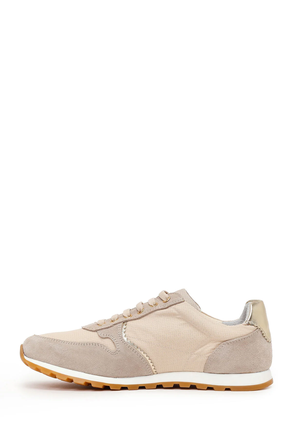 Kadın Bej Bağcıklı Deri Sneaker - Image 3