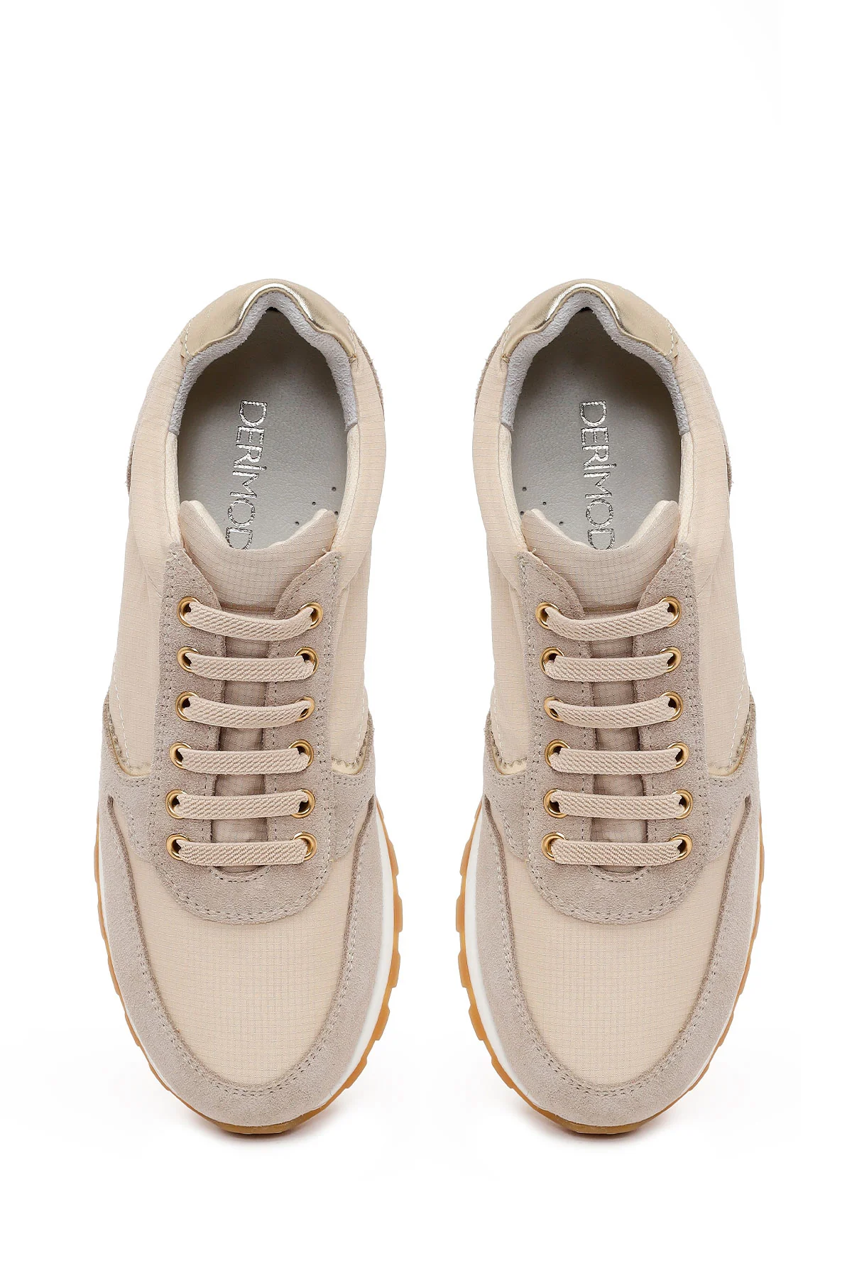 Kadın Bej Bağcıklı Deri Sneaker - Image 4