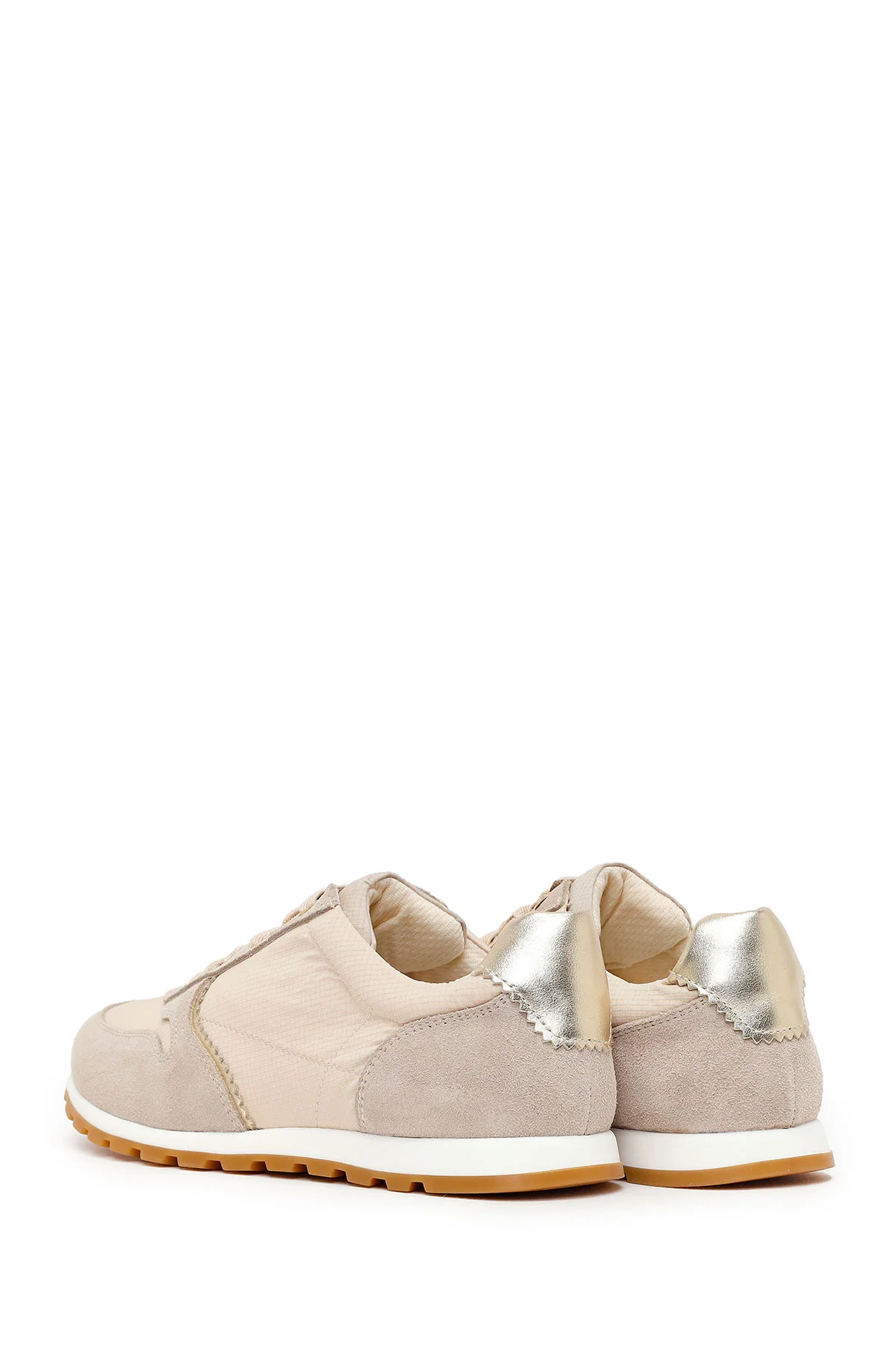 Kadın Bej Bağcıklı Deri Sneaker - Image 6
