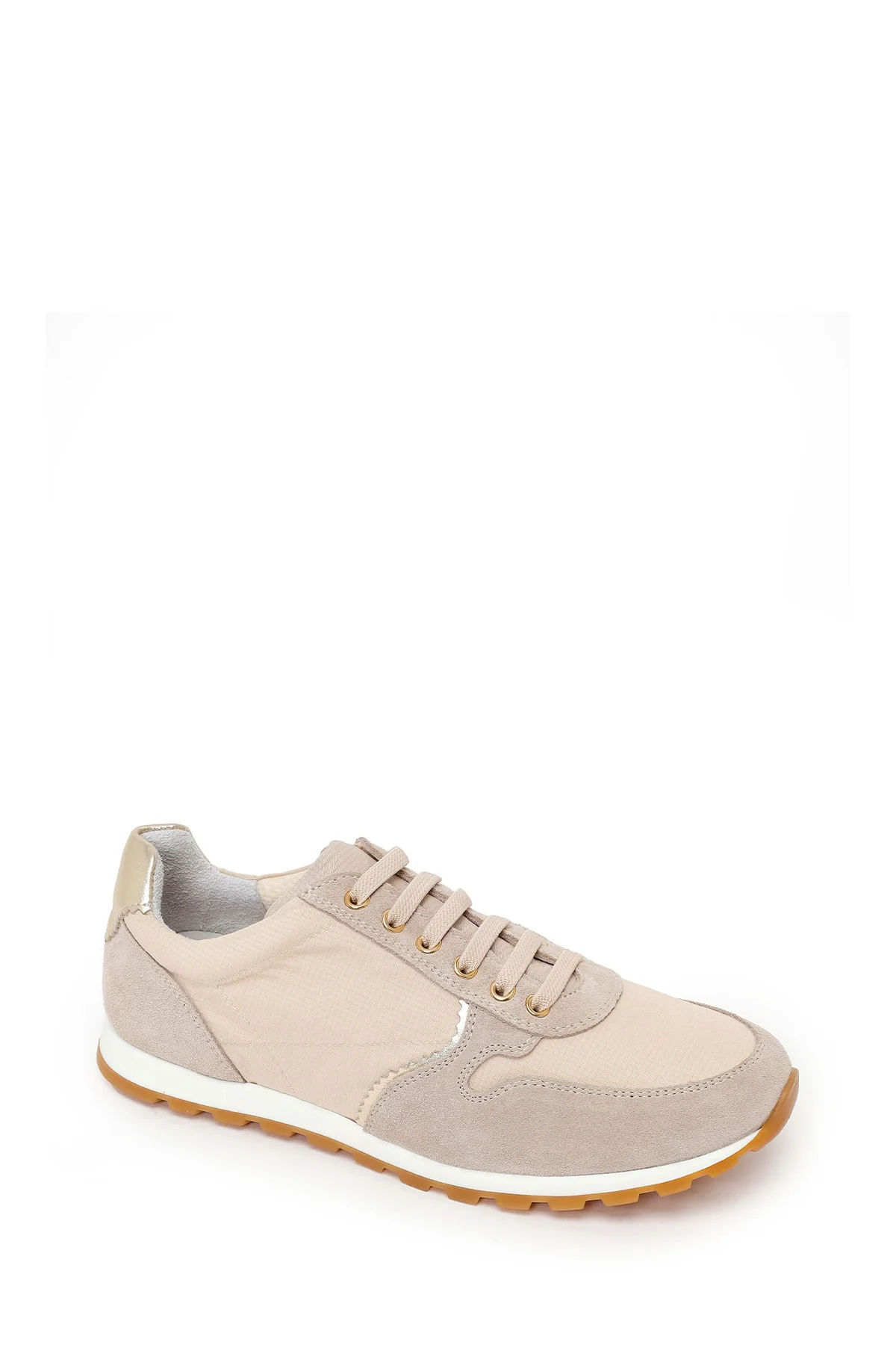 Kadın Bej Bağcıklı Deri Sneaker - Image 7