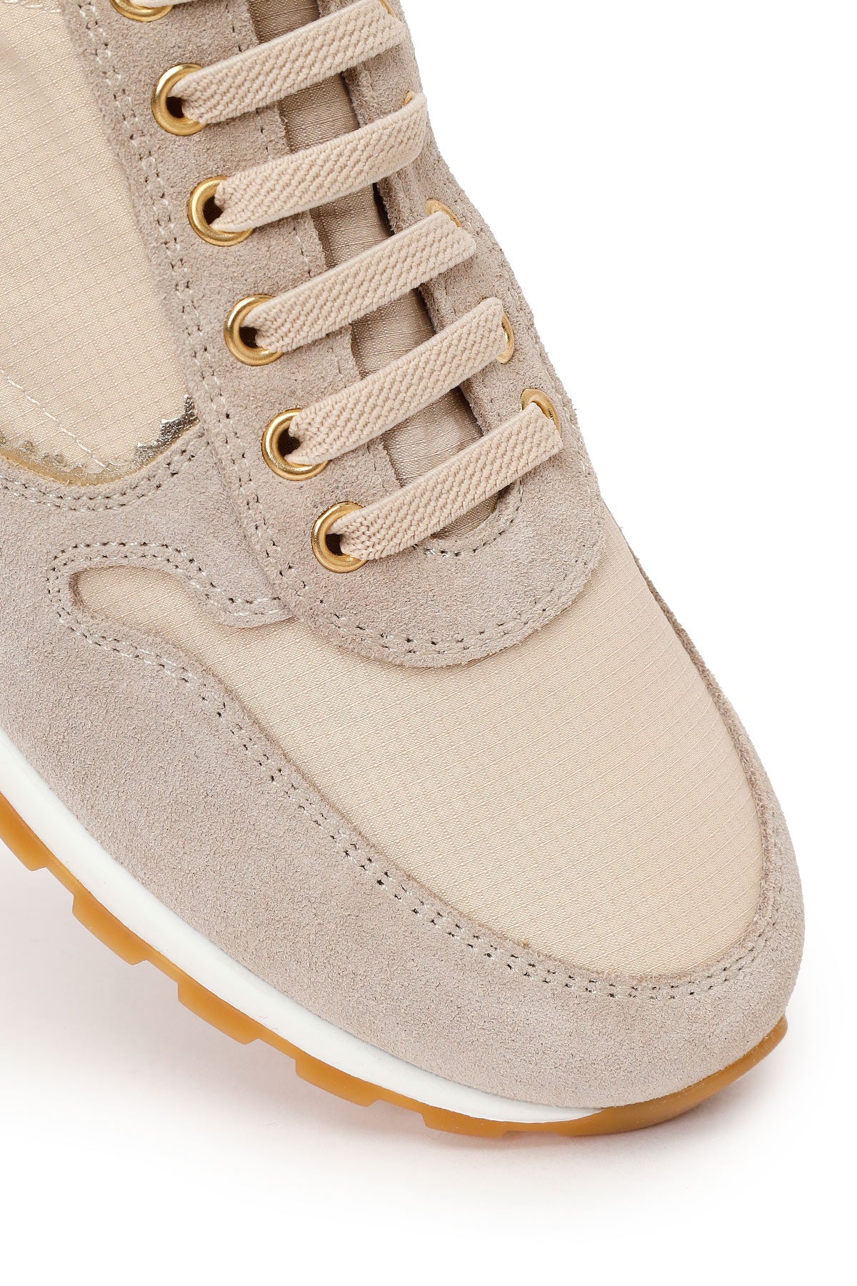 Kadın Bej Bağcıklı Deri Sneaker - Image 9