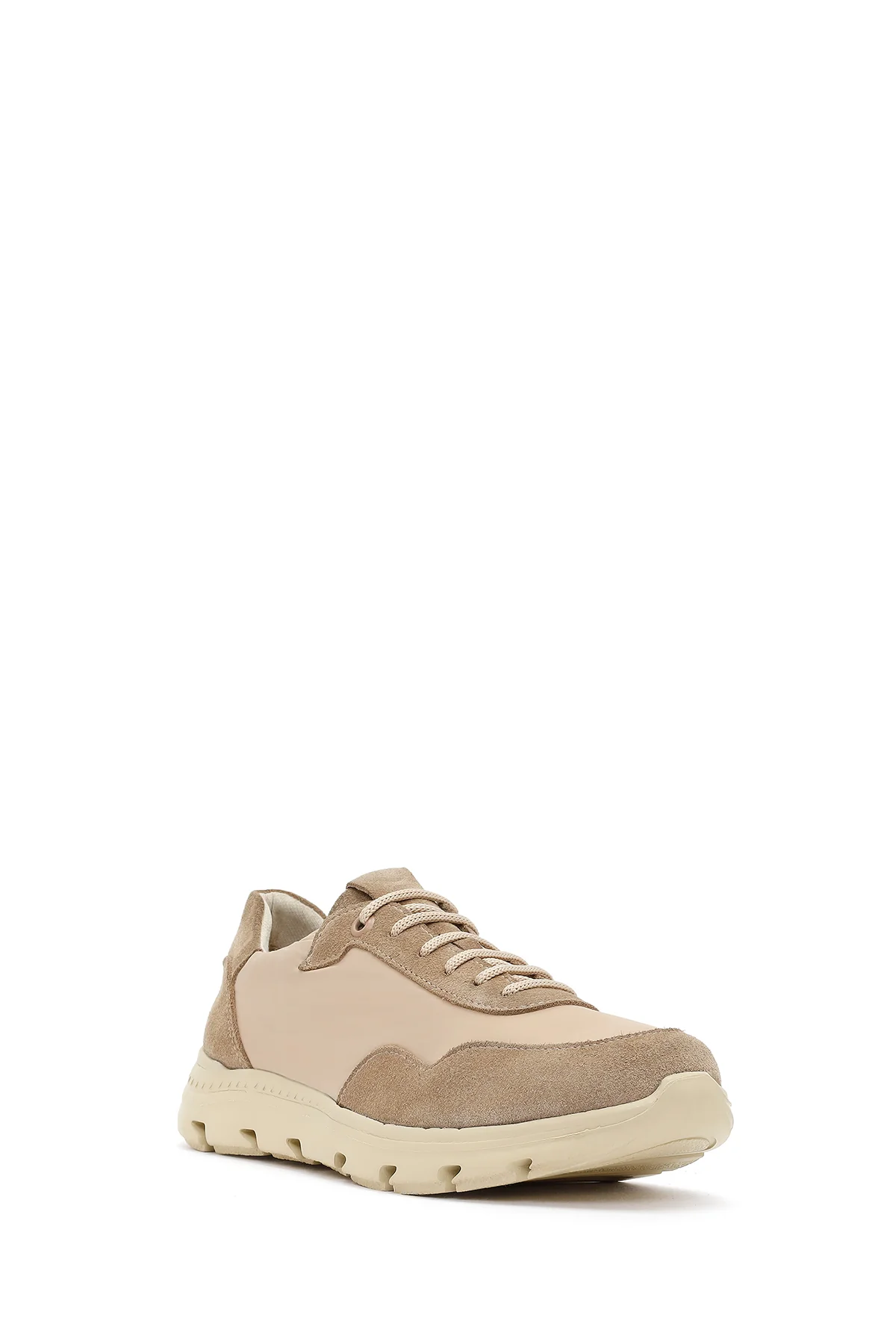 Kadın Bej Bağcıklı Deri Sneaker - Image 7