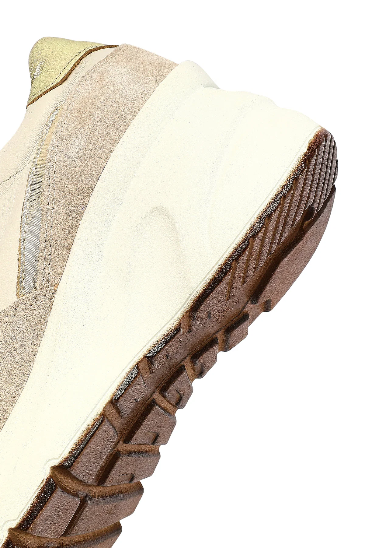 Kadın Bej Bağcıklı Fermuar Detaylı Dolgu Topuklu Deri Sneaker - Image 8