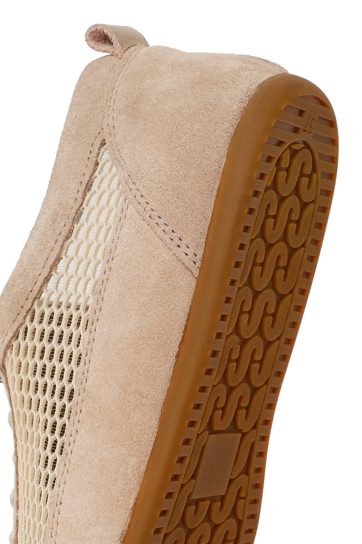 Kadın Bej Bağcıklı Fileli Deri Sneaker - Image 8