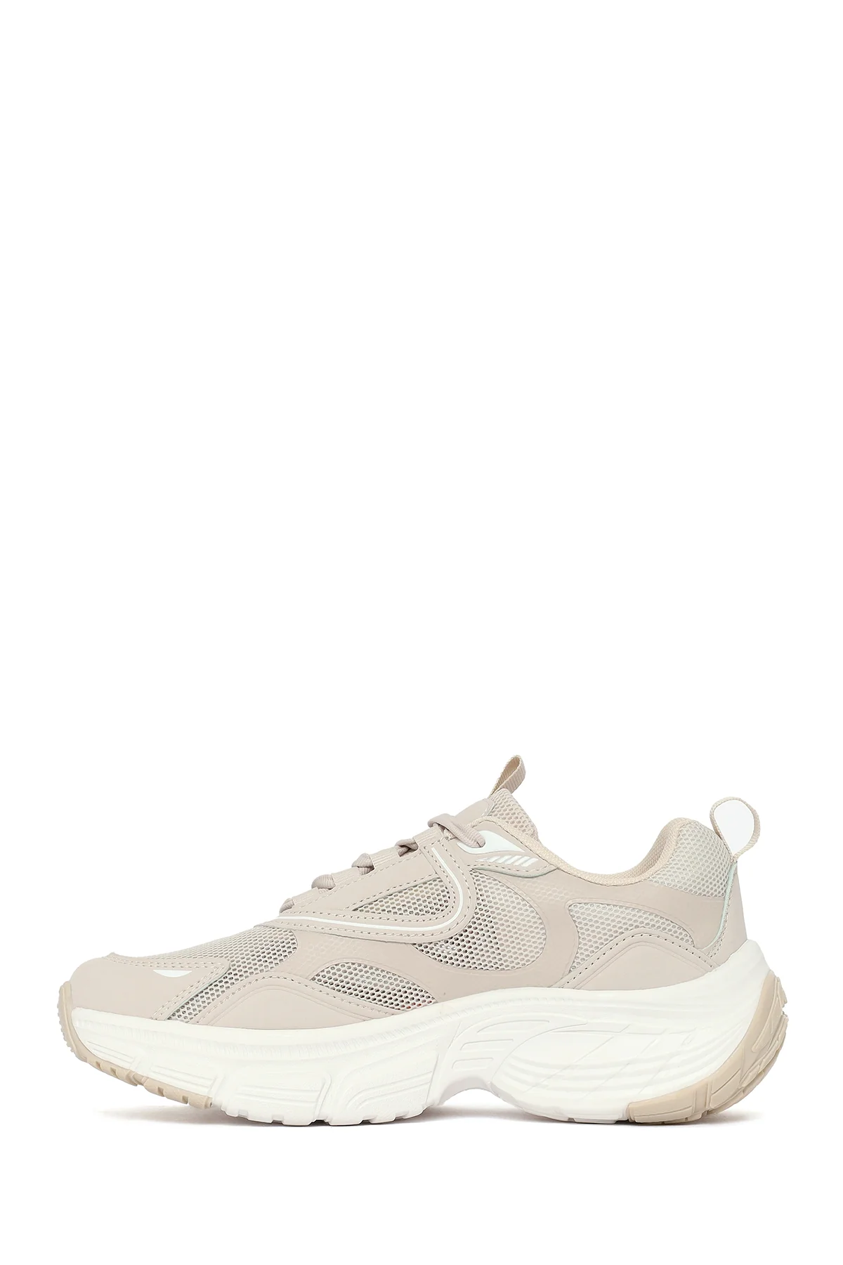 Kadın Bej Bağcıklı Kalın Tabanlı Charmlı Sneaker - Image 3