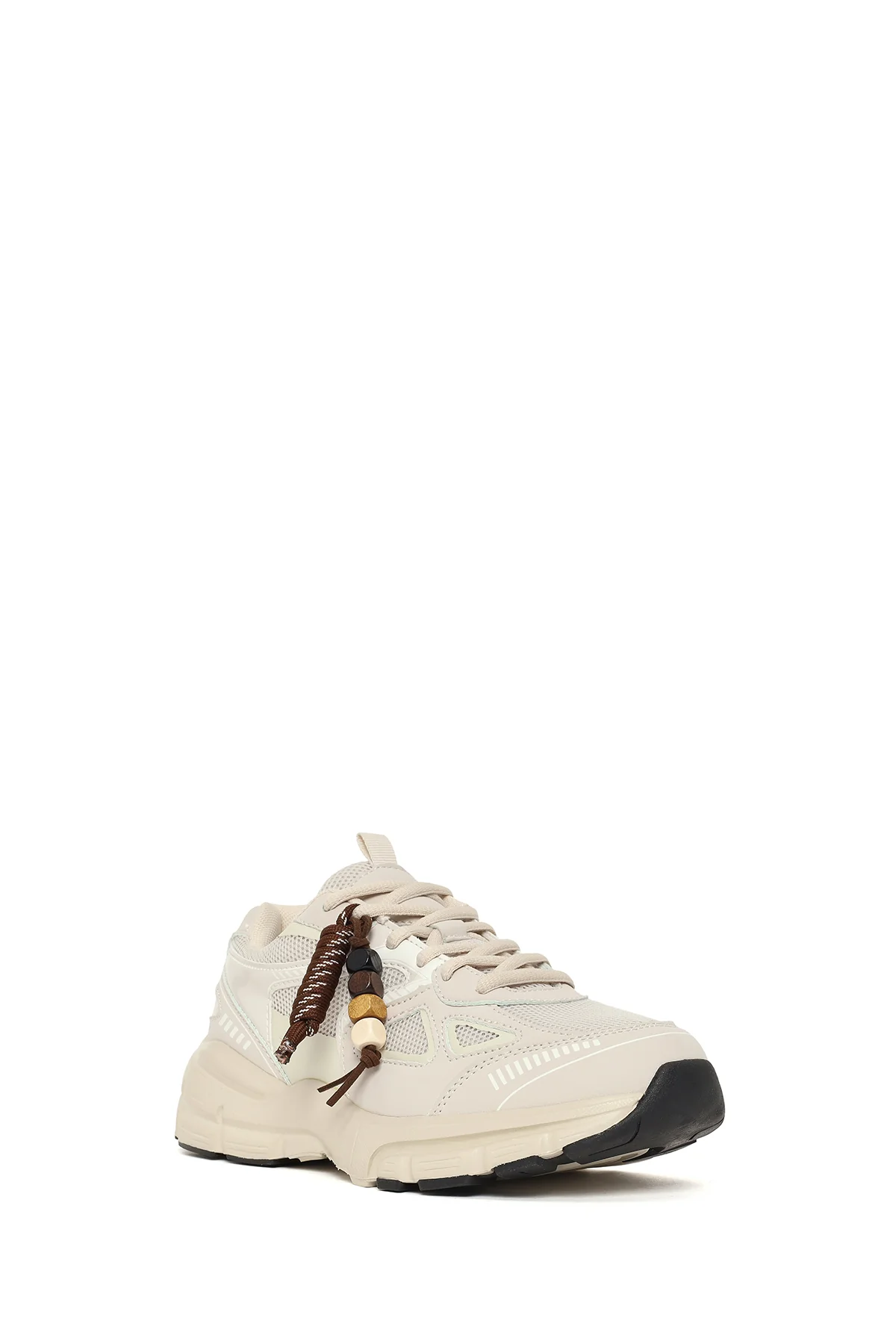 Kadın Bej Bağcıklı Kalın Tabanlı Charmlı Sneaker - Image 7