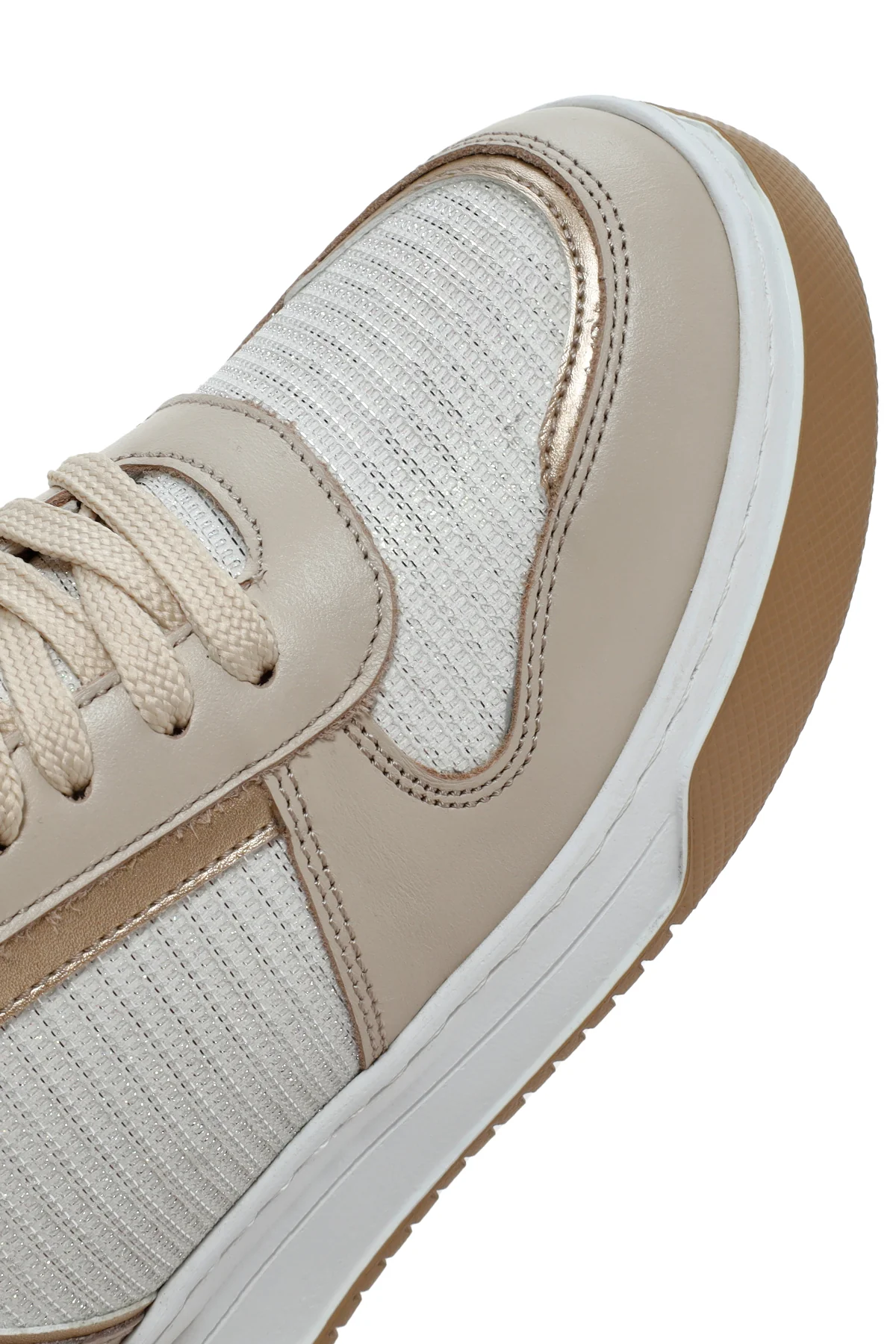 Kadın Bej Bağcıklı Kalın Tabanlı Deri Sneaker - Image 10
