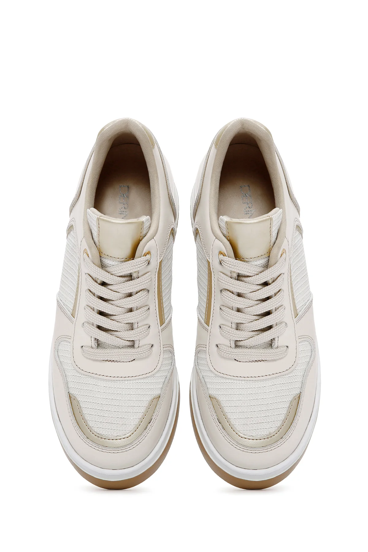 Kadın Bej Bağcıklı Kalın Tabanlı Deri Sneaker - Image 7