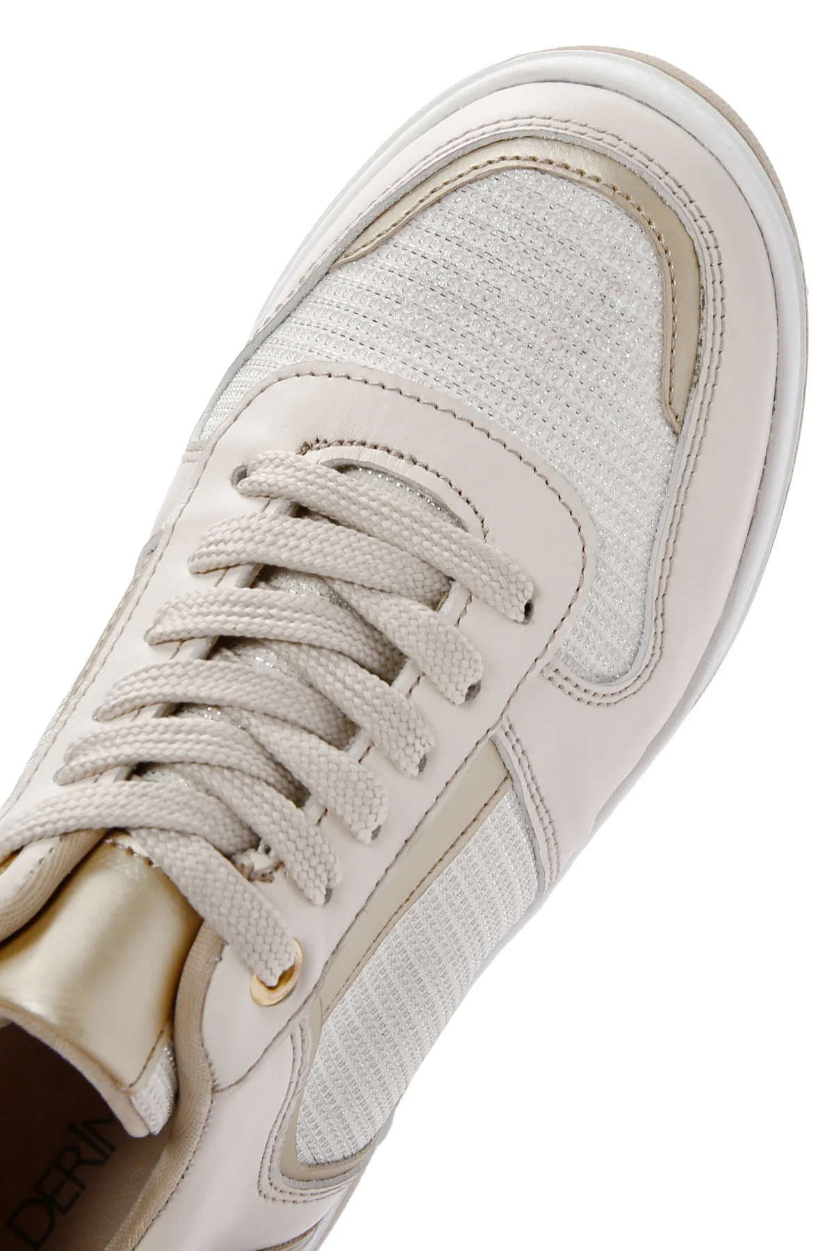 Kadın Bej Bağcıklı Kalın Tabanlı Deri Sneaker - Image 8