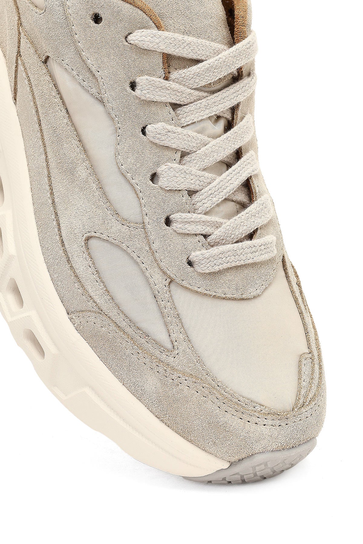 Kadın Bej Bağcıklı Kalın Tabanlı Deri Sneaker - Image 10