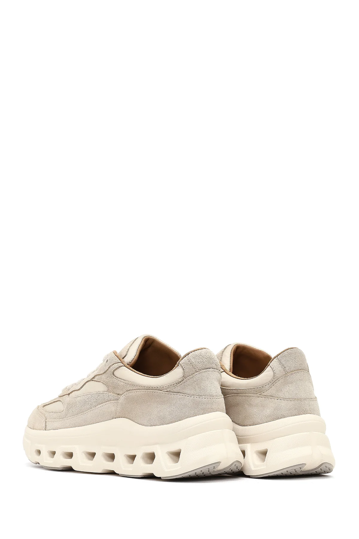 Kadın Bej Bağcıklı Kalın Tabanlı Deri Sneaker - Image 6