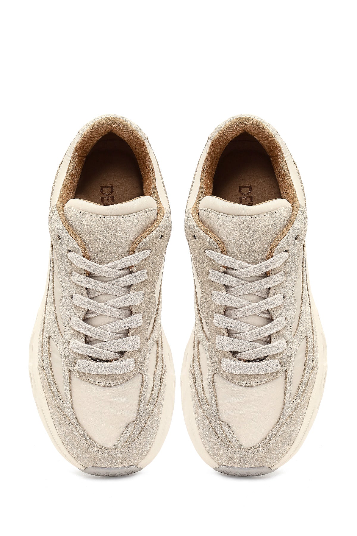 Kadın Bej Bağcıklı Kalın Tabanlı Deri Sneaker - Image 7