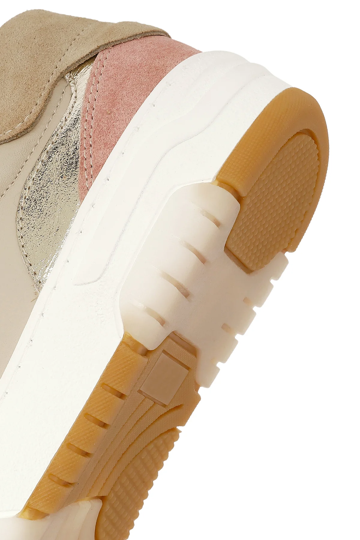 Kadın Bej Bağcıklı Kalın Tabanlı Deri Sneaker - Image 8