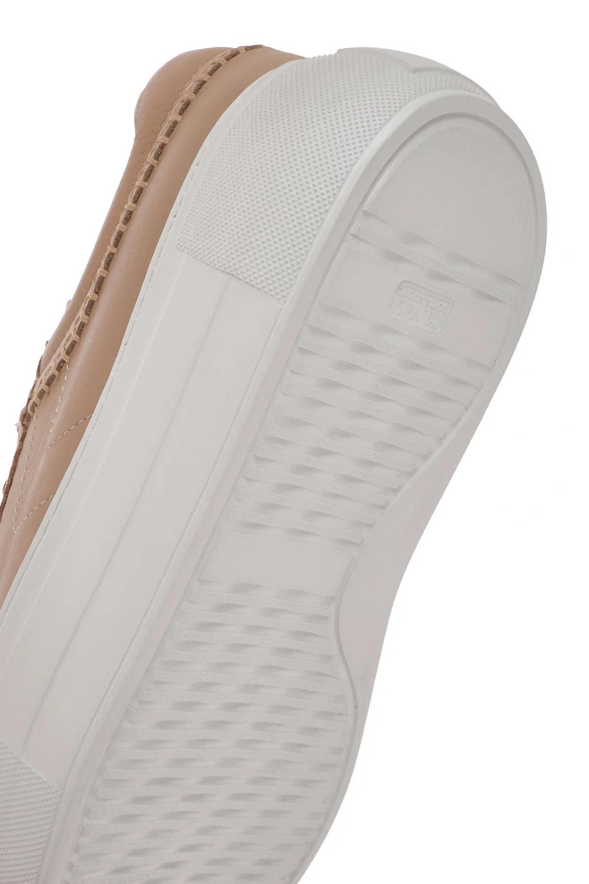 Kadın Bej Bağcıklı Kalın Tabanlı Deri Sneaker - Image 7