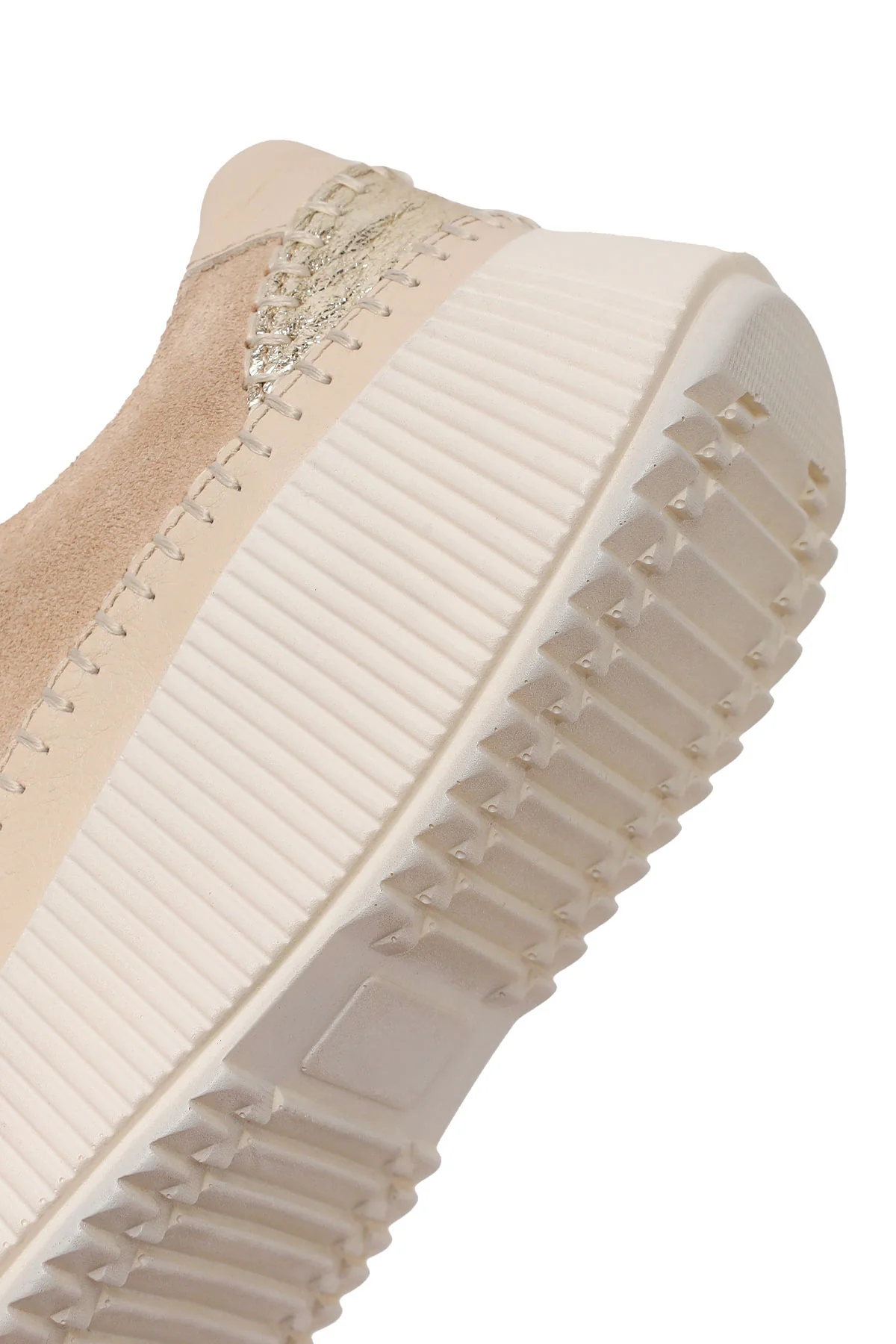 Kadın Bej Bağcıklı Kalın Tabanlı Deri Sneaker - Image 8