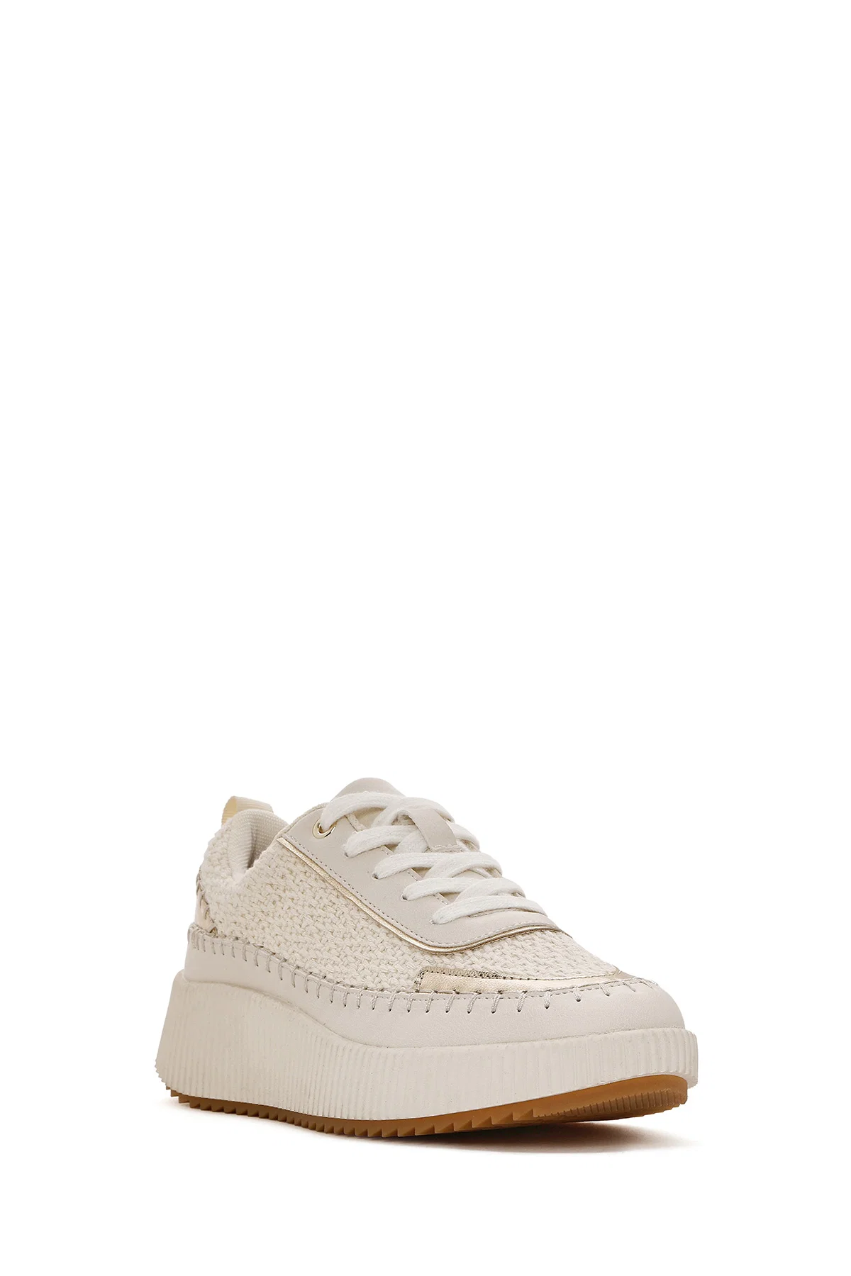 Kadın Bej Bağcıklı Kalın Tabanlı Örgülü Sneaker - Image 6