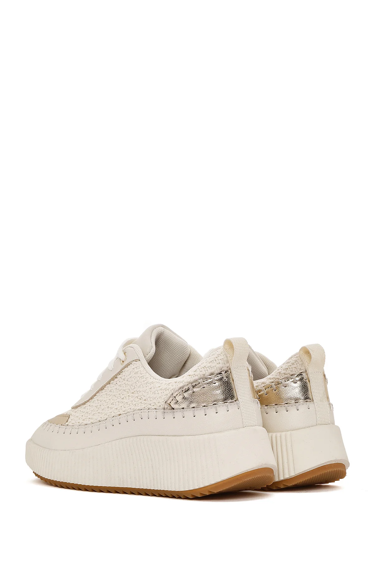 Kadın Bej Bağcıklı Kalın Tabanlı Örgülü Sneaker - Image 6