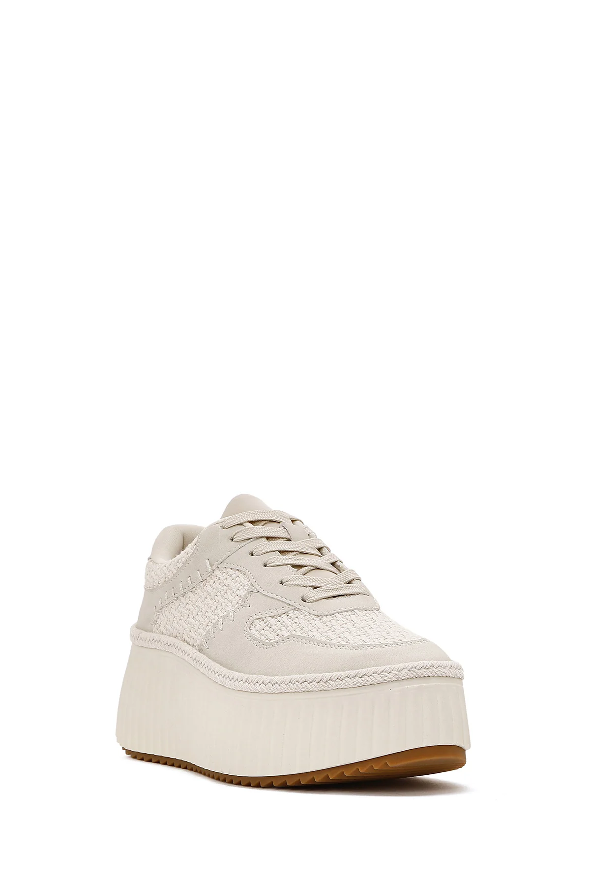 Kadın Bej Bağcıklı Kalın Tabanlı Örgülü Sneaker - Image 8