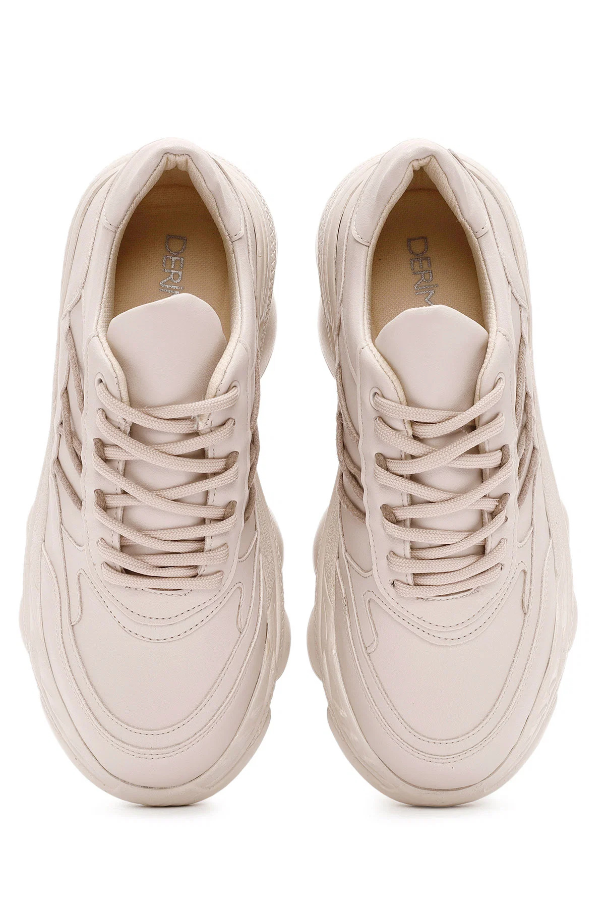 Kadın Bej Bağcıklı Kalın Tabanlı Sneaker - Image 7