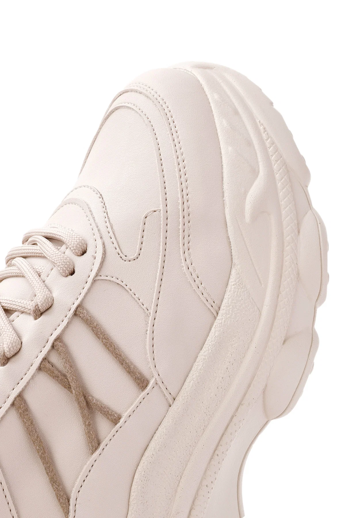 Kadın Bej Bağcıklı Kalın Tabanlı Sneaker - Image 9