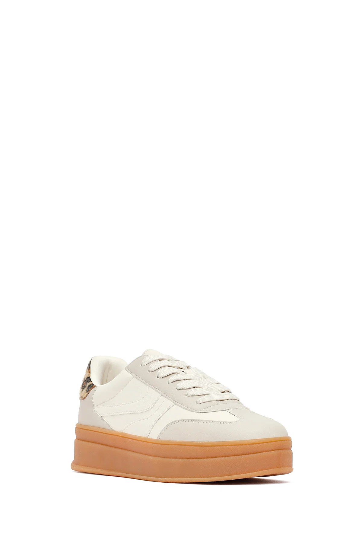 Kadın Bej Bağcıklı Kalın Tabanlı Sneaker - Image 8