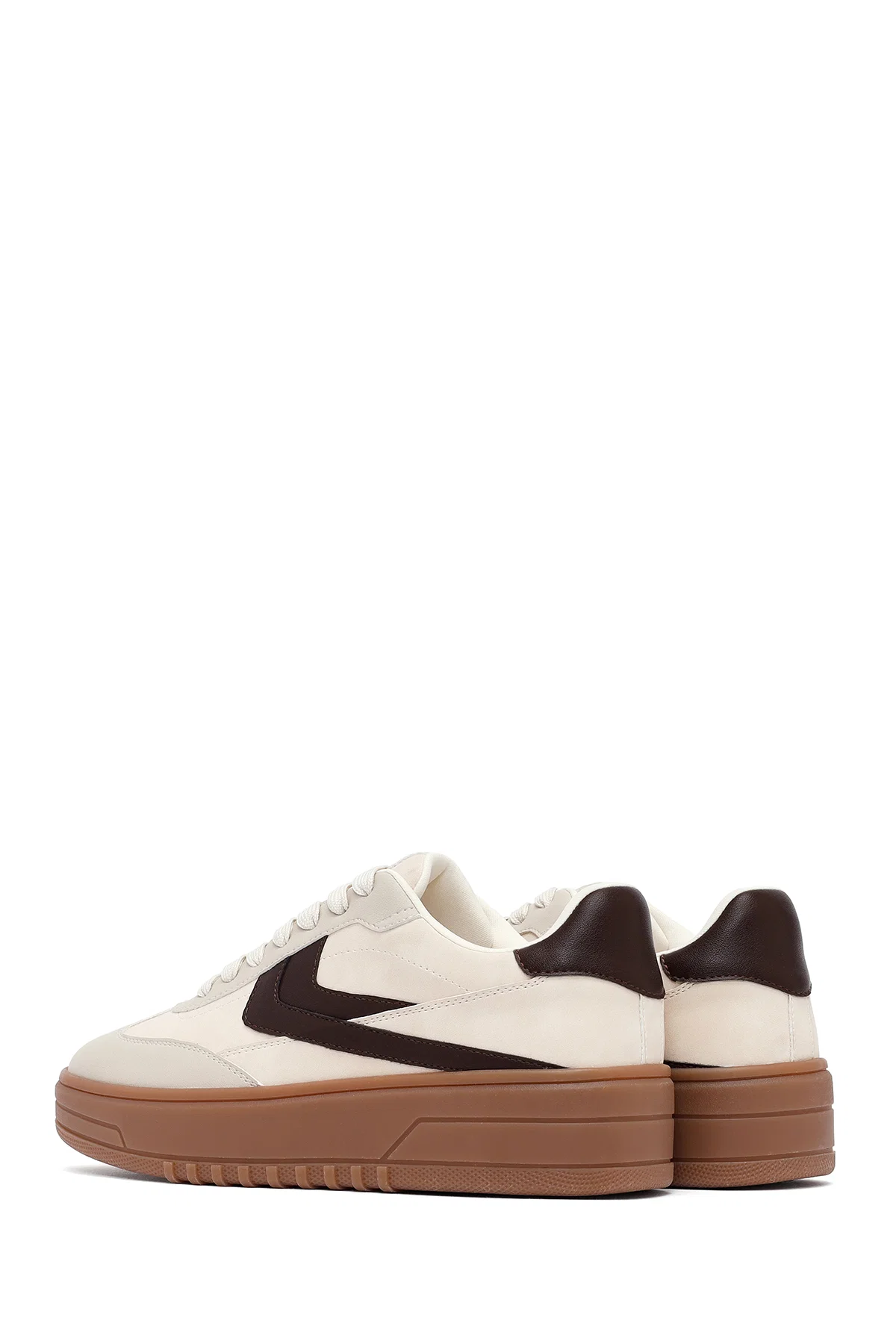 Kadın Bej Bağcıklı Kalın Tabanlı Sneaker - Image 5
